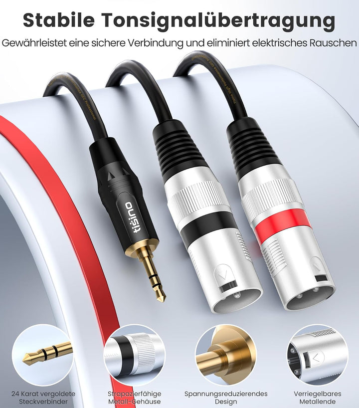 Tisino 3,5 mm auf XLR-Kabel Stereo Cable,1/8 Zoll Mini Jack auf 2 XLR,Male Y Splitter Adapterkabel,