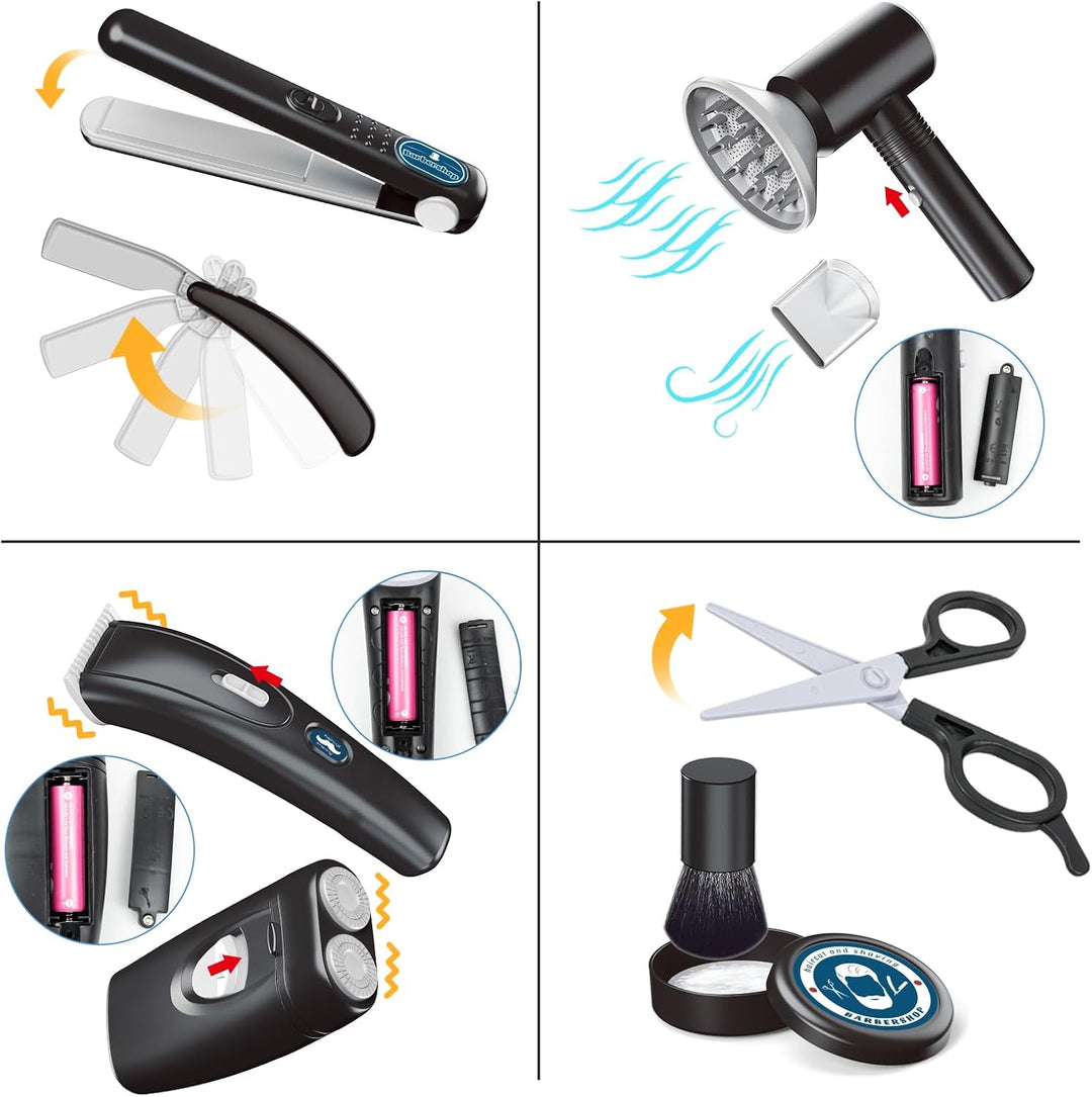 RedCrab Kinder Friseur Set, 50Pcs Salon-Friseur Spielset mit Haartrockner, Rasierspielzeug und Styli