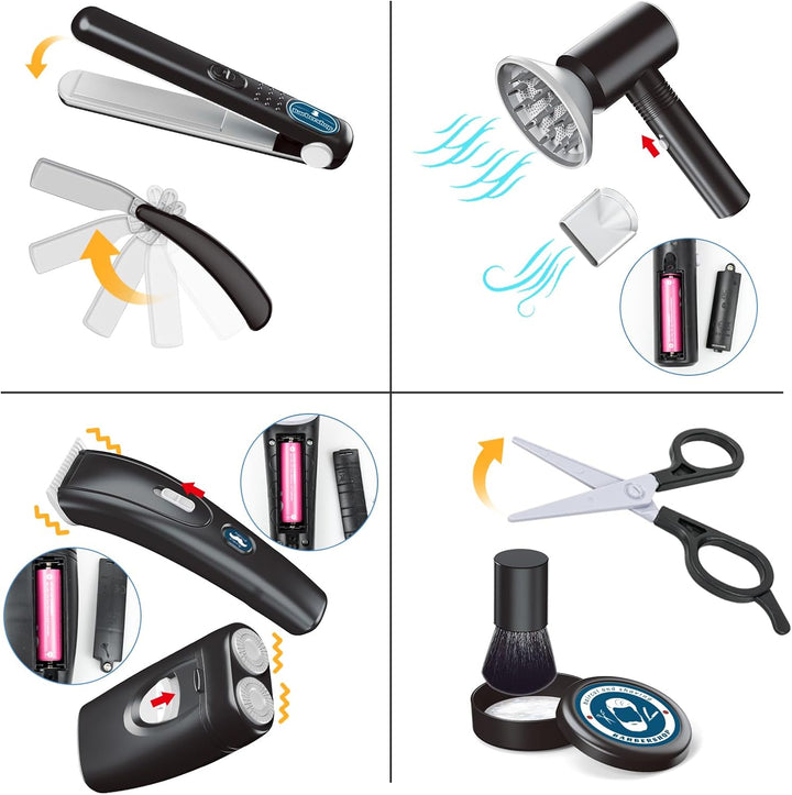 RedCrab Kinder Friseur Set, 50Pcs Salon-Friseur Spielset mit Haartrockner, Rasierspielzeug und Styli