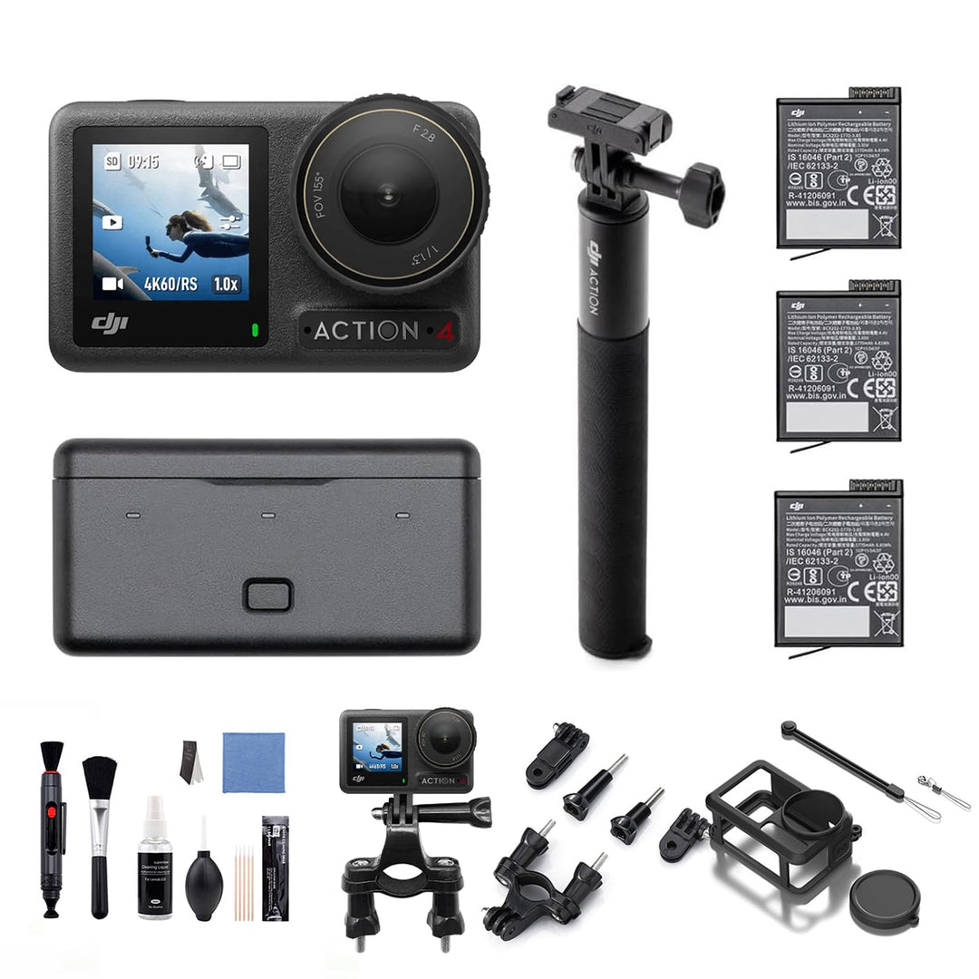 DJI Osmo Action 4 Adventure-Combo Bundle– 4K/120fps wasserdichte Kamera, 1/1,3-Zoll-Sensor, 10-Bit u