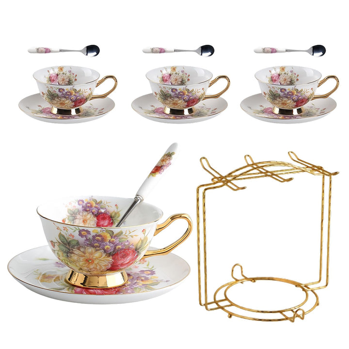 8 Stück Europäischen Blumen Tee Set,Bone China Tee Set Service Kaffee Set, 9 Optionen.Mit Geschenkbo