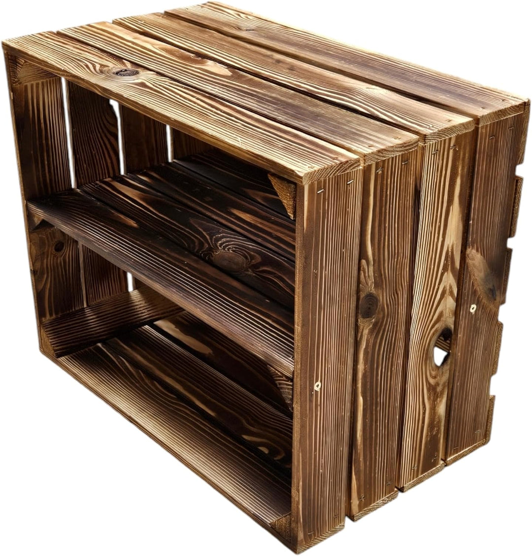 Teramico Geflammte Holzkisten Weinkisten Obstkisten mit Mittelbrett/Zwischenbrett Ablage für Aufbwah
