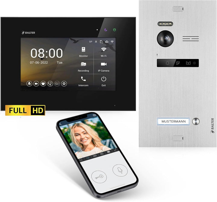 Balter EVO-HD Video Türsprechanlage, Video Türklingel, Smartphone App, 1 Familienhaus Klingel, 1X 7
