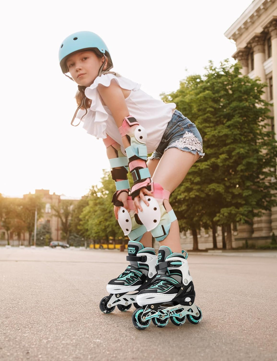 2PM SPORTS Cytia Rosa/Violett grössenverstellbare Inliner Kinder mit leuchtenden LED Rollen, lustige