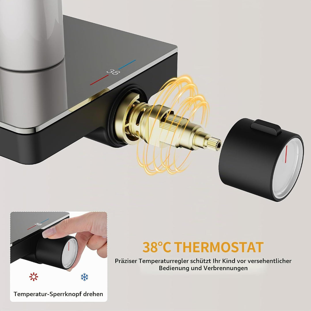 HOMELODY Duschsystem mit Thermostat &amp; Ablage, 2026 Neu Eckig Duschsystem ohne Armatur - 2 Klaviertas