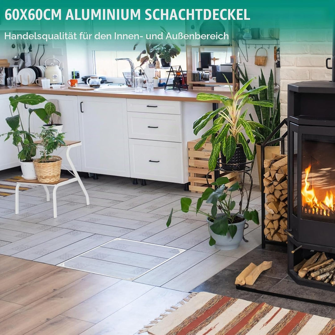 Schachtabdeckung und Rahmen Aluminium, Eingebettete Schachtdeckel Unsichtbar Kanaldeckel Quadratisch