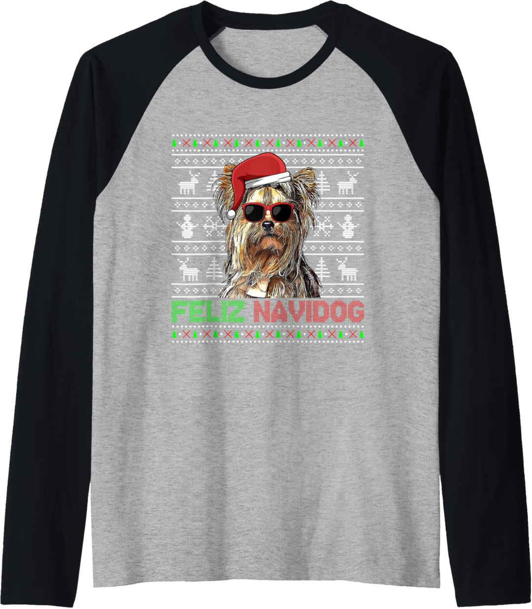 Yorkshire Terrier Hund Feliz Navidog Funny Christmas Raglan