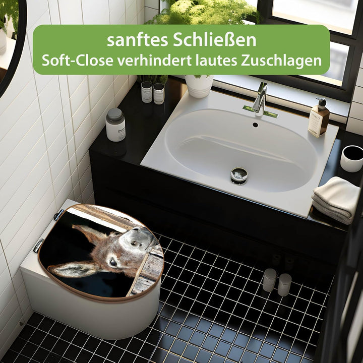 banjado Design WC Sitz Bambus Absenkautomatik 45,8x37,5cm - Toilettendeckel mit Absenkautomatik Holz