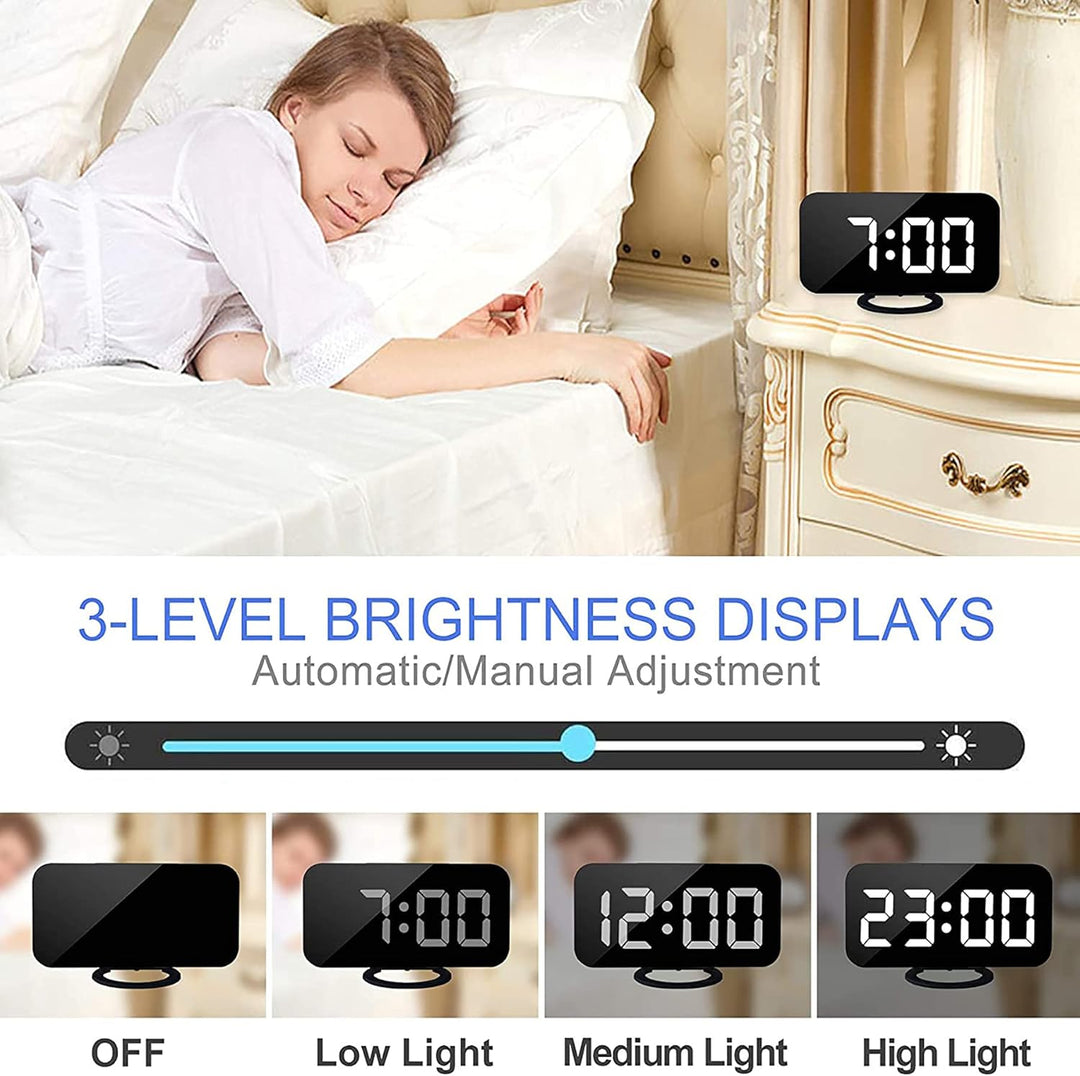 SZELAM Digitaler Wecker, Wecker am Bett, 7-Zoll-LED-Spiegelwecker, mit 2 USB-Ladeanschlüssen, Schlum