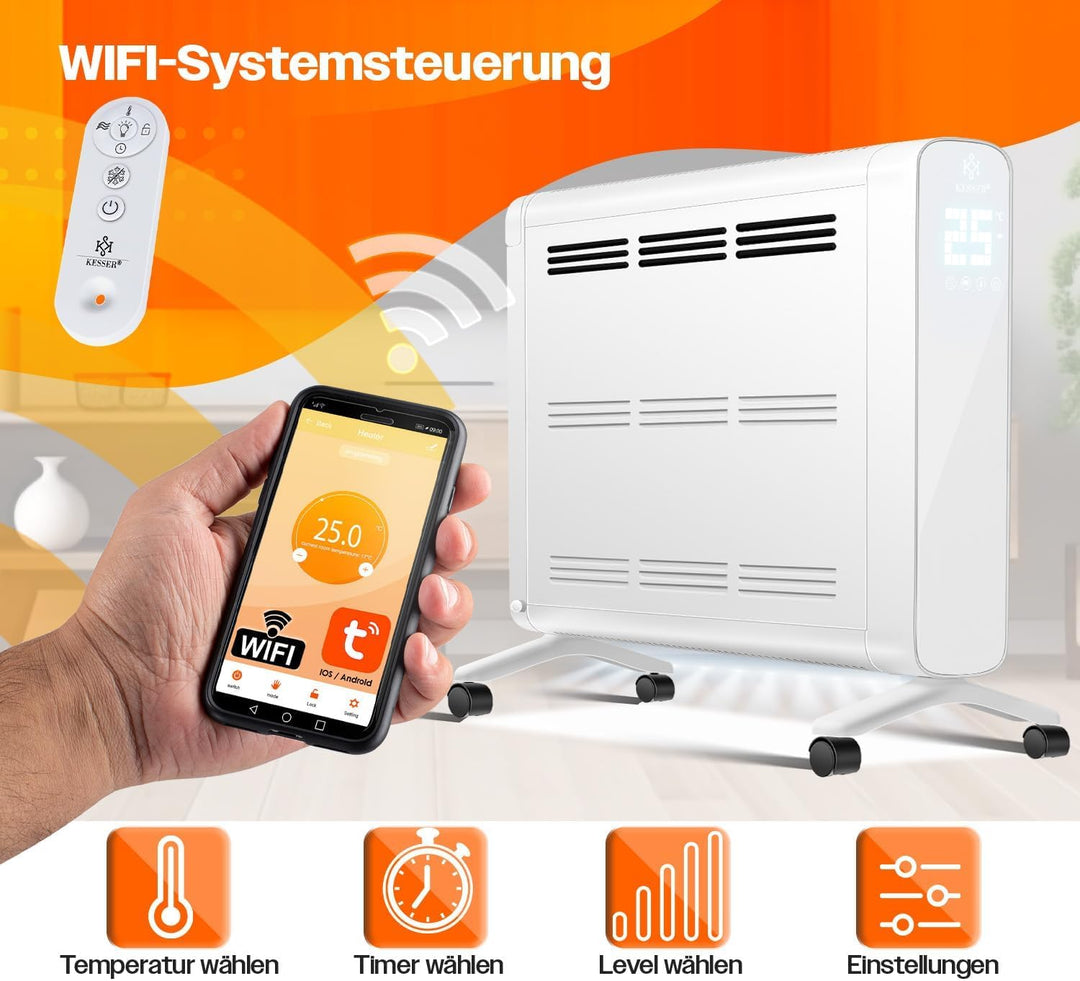 KESSER® Konvektor Premium 1200W ECO 2400W Power Mode Heizstufen Thermostat Elektroheizung WiFi App &