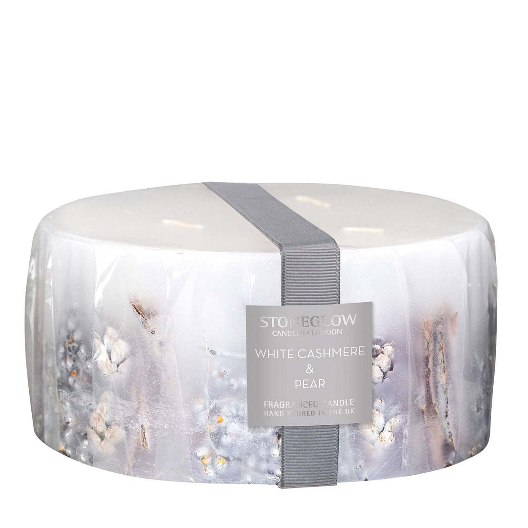 Stoneglow Candles Seasonal Collection Stumpenkerze, 3 Dochte, Weiss / Birne