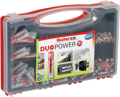 fischer RED-BOX DUOPOWER, Sortimentbox mit 280 DUOPOWER Dübeln & DUOPOWER 6 x 30, handliche Runddose