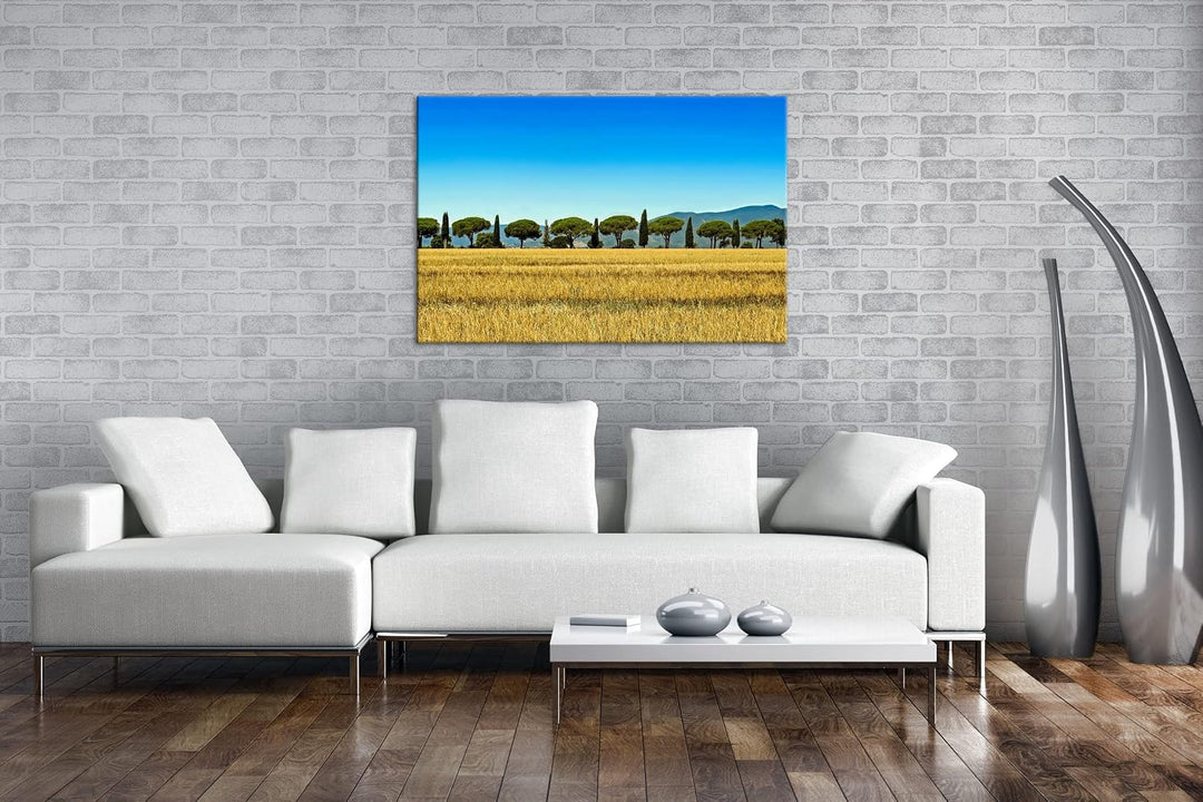 deyoli Toskana Landschaft mit Zypressen und Pinien im Format: 100x70 als Leinwandbild, Motiv fertig