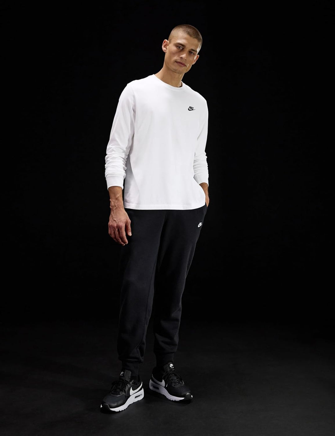 Nike Herren M NSW CLUB TEE - LS Langarm T-shirt XS Weiss / Schwarz, XS Weiss / Schwarz