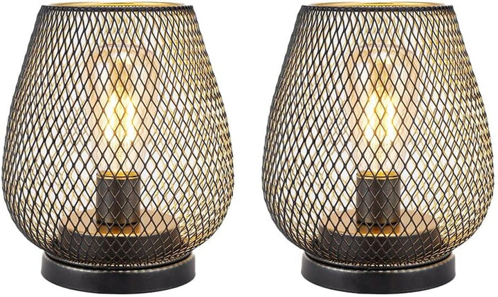 TRIROCKS Set von 2 Metall Batteriebetriebene Lampe 17cm hohe Metallkäfigform Kabellose Tischlampe Ba