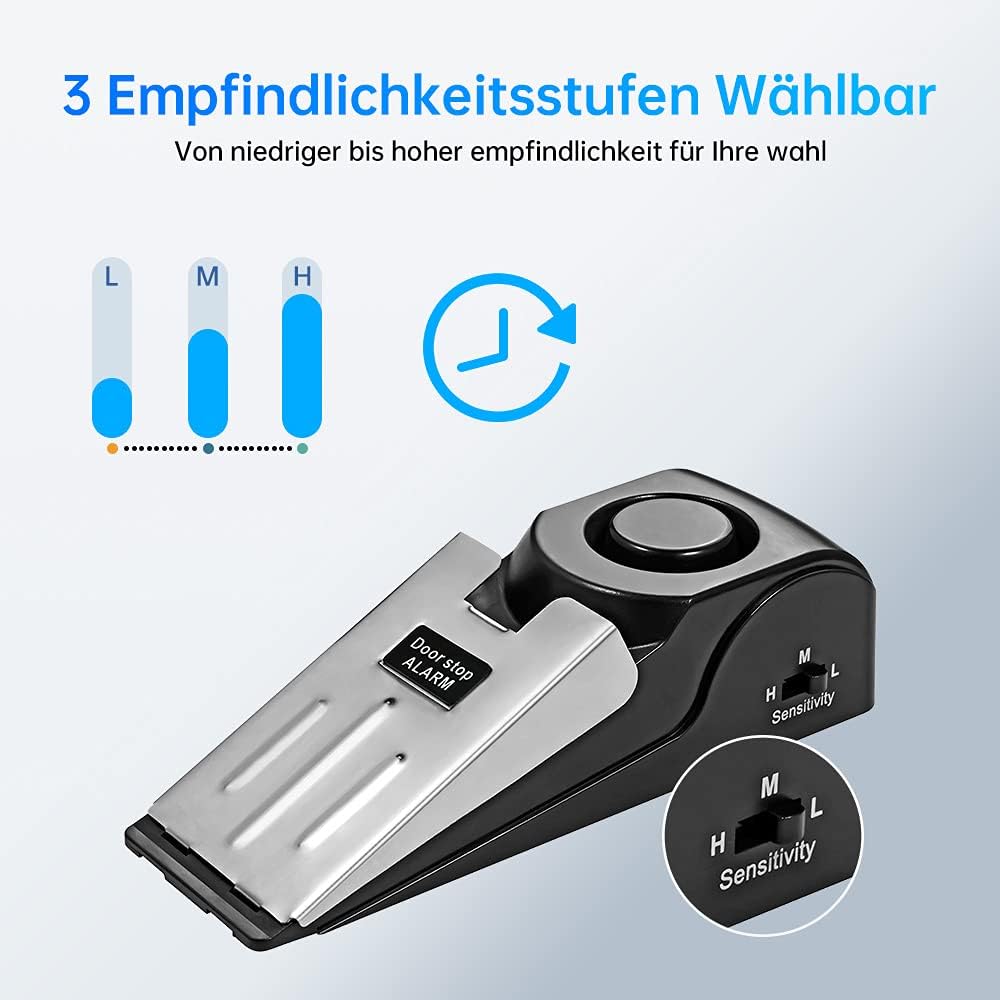 Türstopper Alarm, Türstopper mit Rutschfestem Gummi und Alarm, Alarm Keil für Tür Alarmanlage mit 12