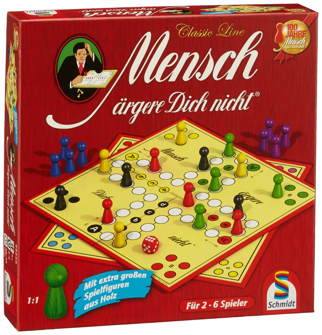 Schmidt Spiele 49330 Classic Line, Mensch ärgere Dich Nicht, mit extra grossen Spielfiguren aus Holz