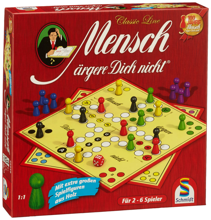 Schmidt Spiele 49330 Classic Line, Mensch ärgere Dich Nicht, mit extra grossen Spielfiguren aus Holz