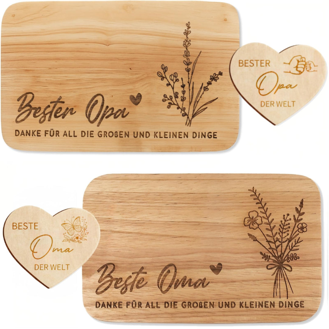 Oma und Opa Geschenk, Ostergeschenk für Grosseltern, Frühstücksbrettchen mit Gravur Geburtstagsgesch