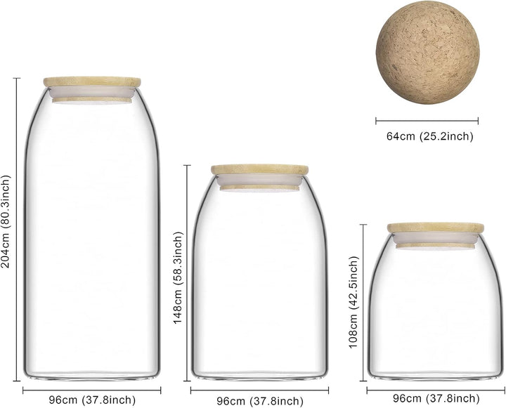 Kuahome Glas Vorratsglas 3-Set mit Deckel, luftdicht Borosilikatglas Vorratsbehälter. Aufbewahrung G