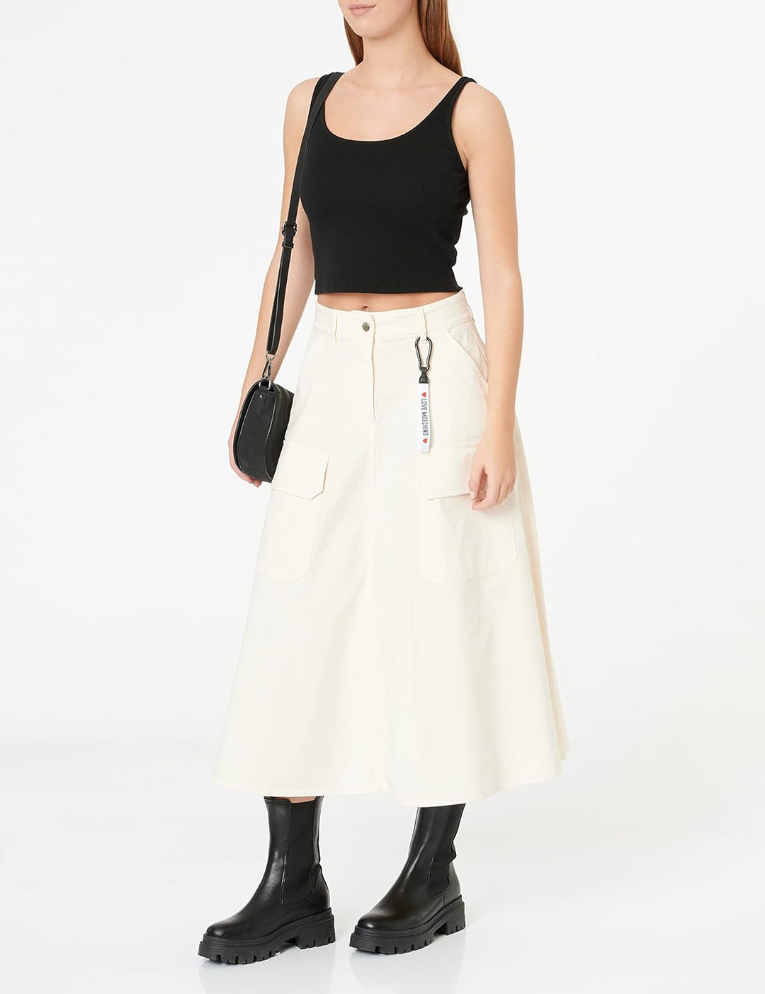 Love Moschino Damen Canvas midi Skirt with Patch Pockets 42 Cream, 42 Cream