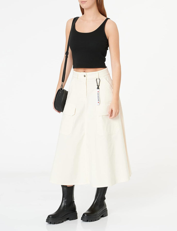 Love Moschino Damen Canvas midi Skirt with Patch Pockets 42 Cream, 42 Cream