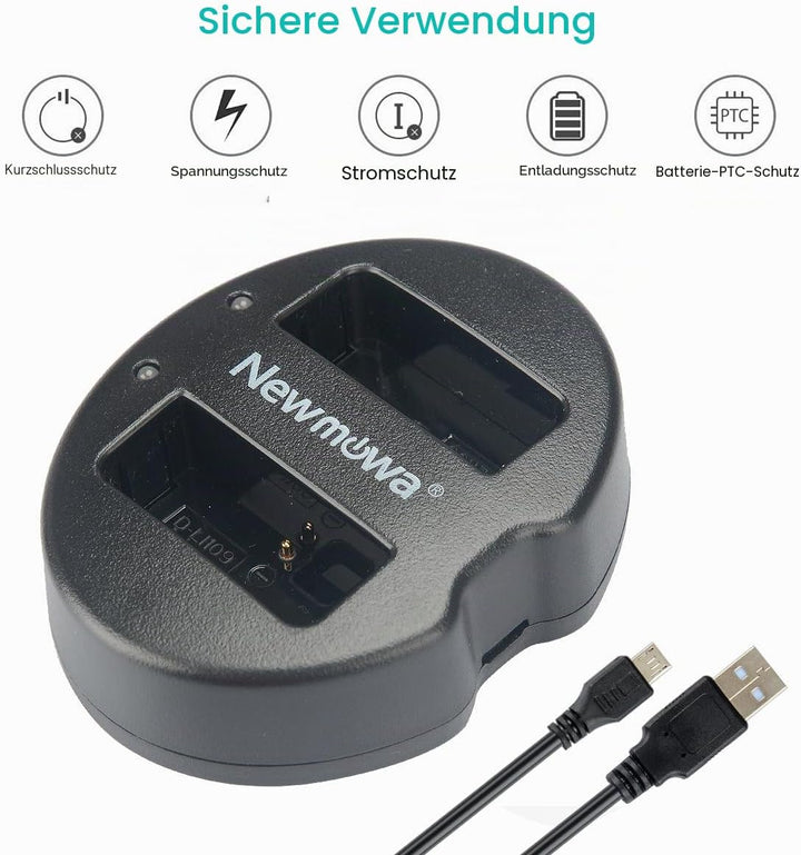 Newmowa Ersatz Akku D-LI109 (2er Pack) und Tragbar USB Ladegerät Kit für Pentax D-Li109 Pentax K-R K