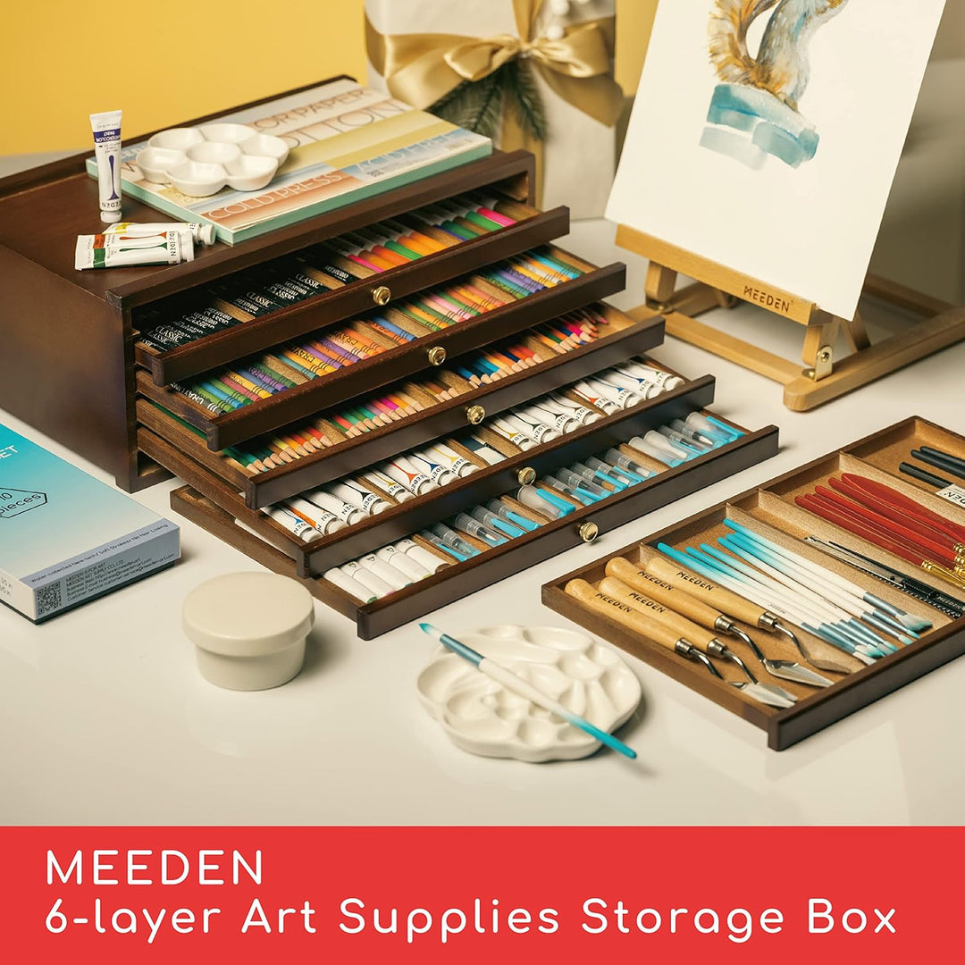 MEEDEN 6 Schublade Holz Art Supply Aufbewahrungsbox, massive Buchenholz grosse Künstler Aufbewahrung