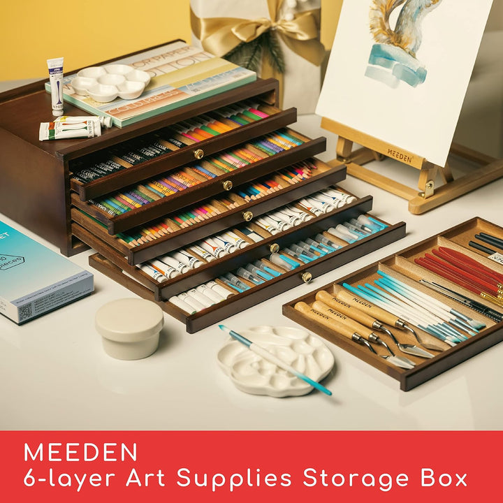 MEEDEN 6 Schublade Holz Art Supply Aufbewahrungsbox, massive Buchenholz grosse Künstler Aufbewahrung