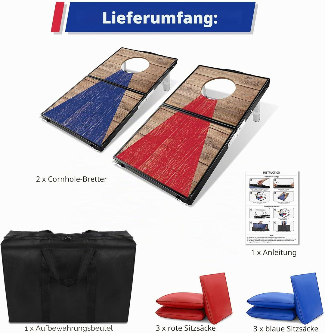 NZQXJXZ Langlebiges Aluminium Cornhole Spiel Outdoor Cornhole Säckchen mit 6 Bohnensäcke & Tragetasc