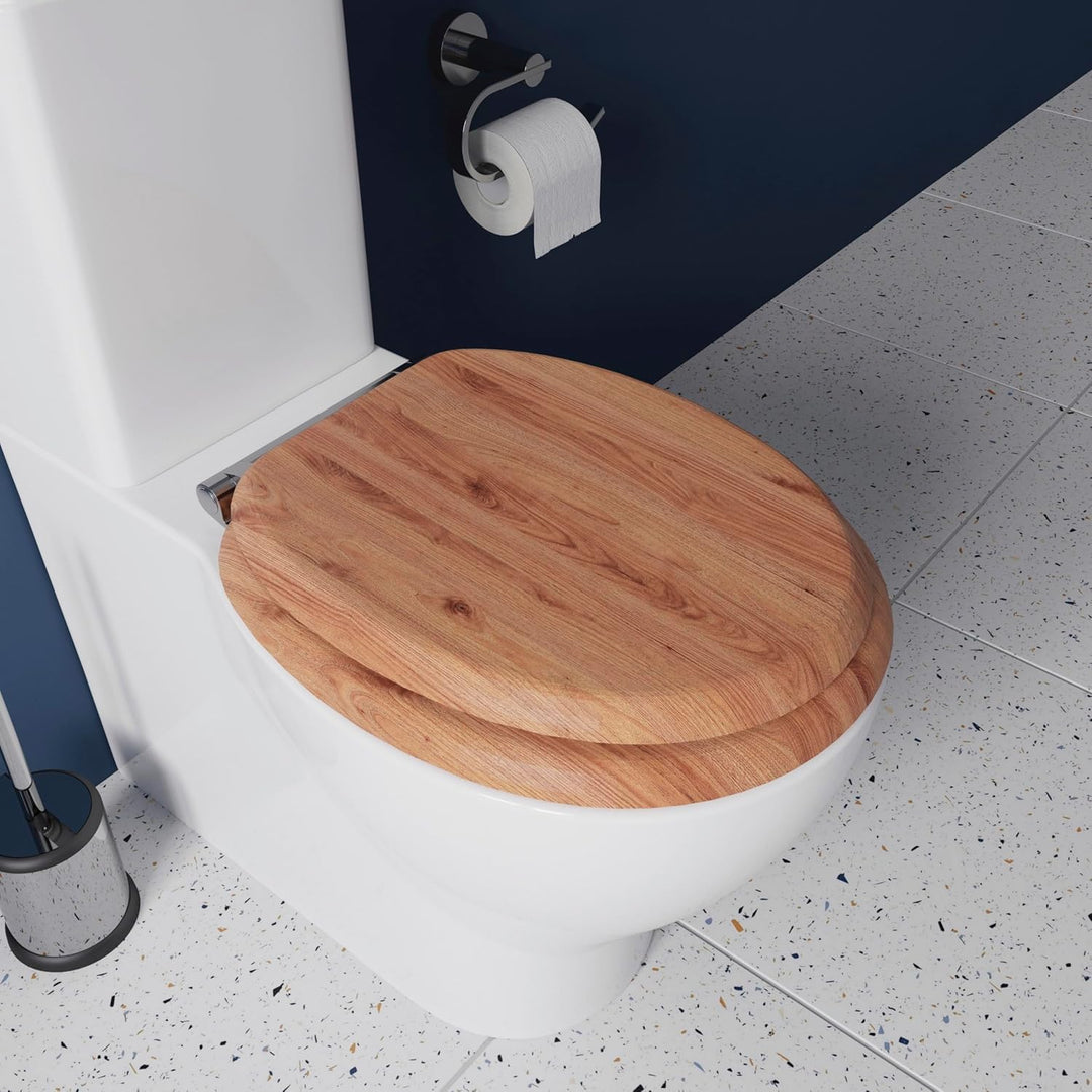 Croydex Always Fits Toilettensitz, Eiche, Massives Eichenholz, 41.5 x 36.5 x 6 cm, Massives Eichenho