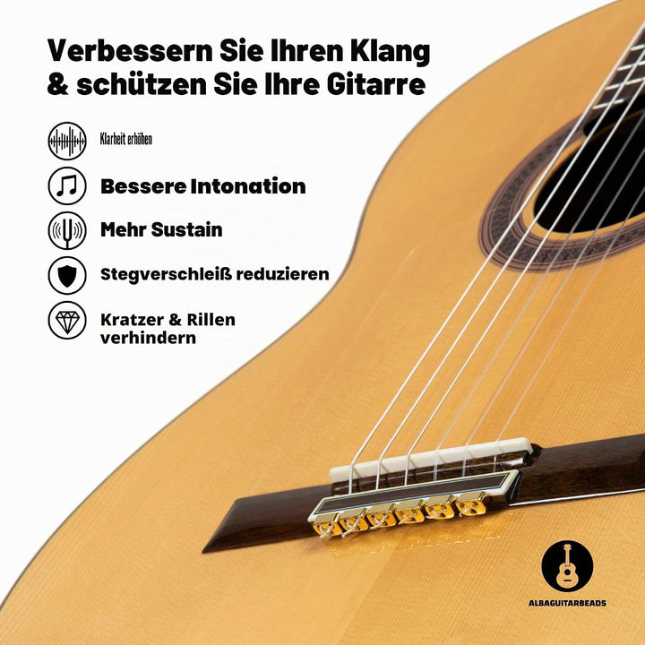 Gold Alba Guitar Beads aus Metall für Klassische, Flamenco- und Akustik Gitarren mit Nylonsaiten