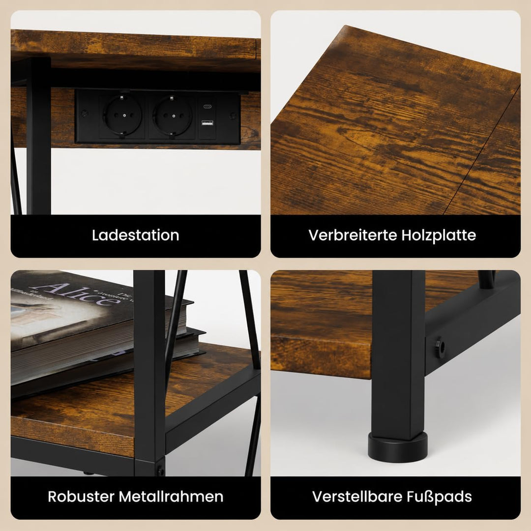 Plattenspieler Regal mit Ladestation, 50x40cm Schallplatten Regal, Braun | Stabiles Plattenspieler R
