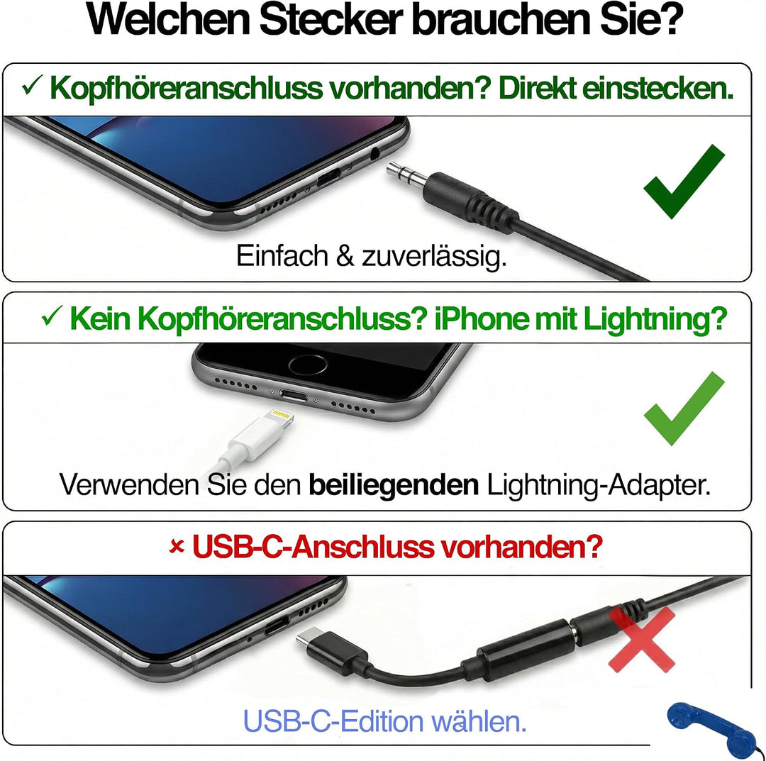Retro Handyhörer für Apple iPhones mit Lightning (passender Adapter mit inbegriffen) in der Form ein