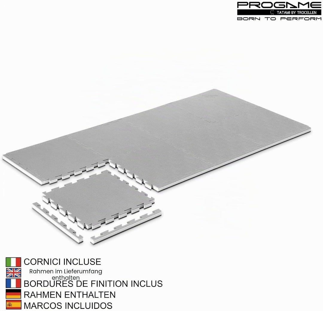 ProGame Kit 8 Stück Tatami Matte 3,5 cm GYM-HOME Schwarz/Grau 50x50 cm Tatami Puzzle Tatamimatte