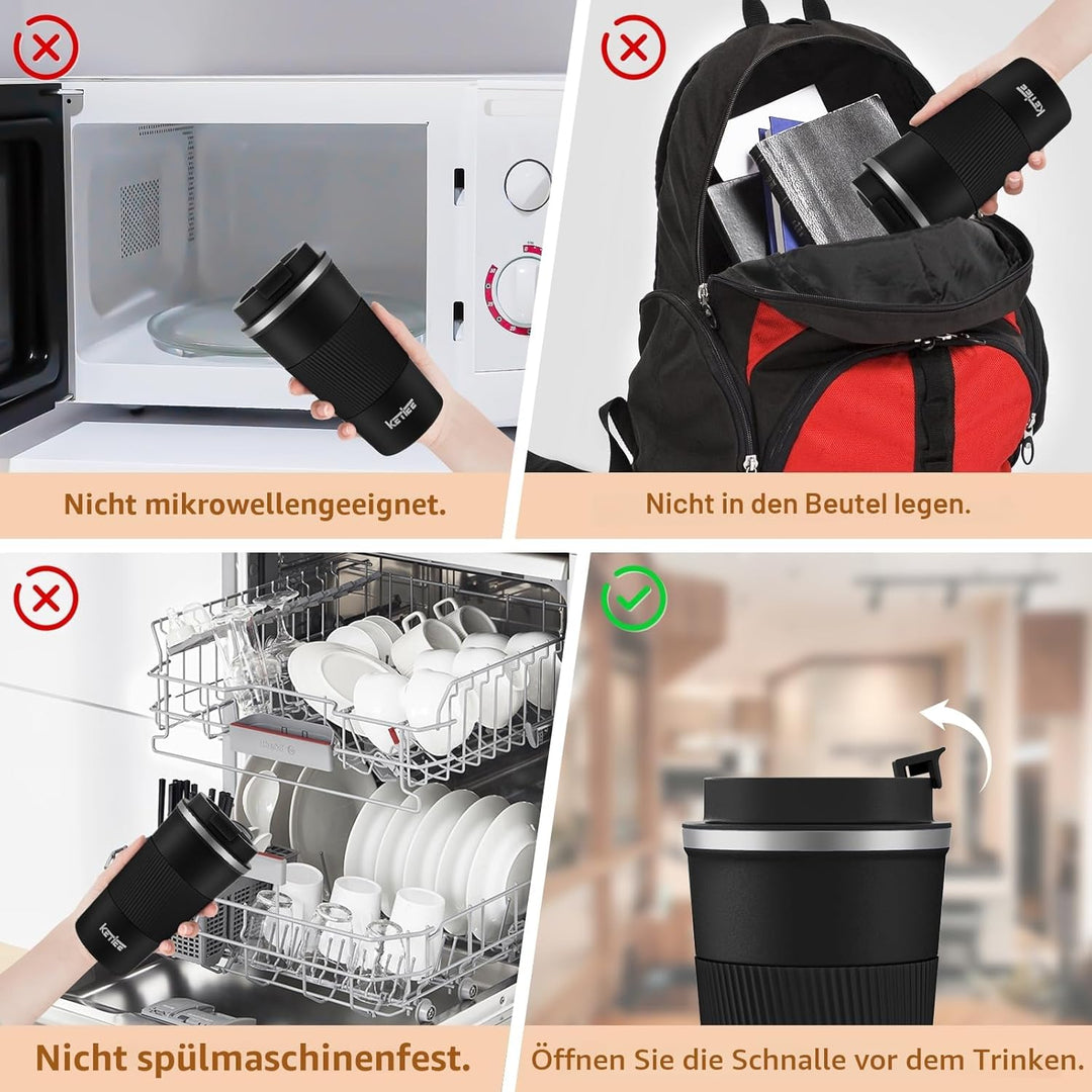 KETIEE Kaffeebecher to go,510ml Thermobecher Kaffee-to-go,Kaffeebecher Thermo,Doppelwandig Reisebech