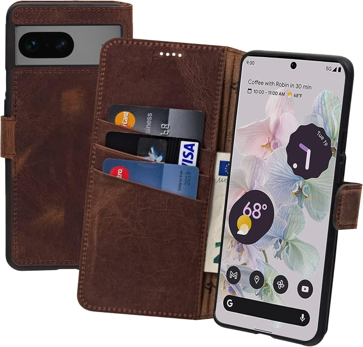 Suncase Book-Style Hülle kompatibel mit Google Pixel 7 5G Leder Tasche (Slim-Fit) Lederhülle Handyta