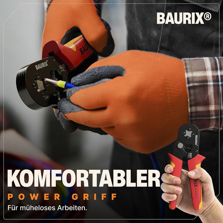 BAURIX® Crimpzange Aderendhülsen – Selbsteinstellende Aderendhülsenzange 0,25–10 mm² - Elektriker We