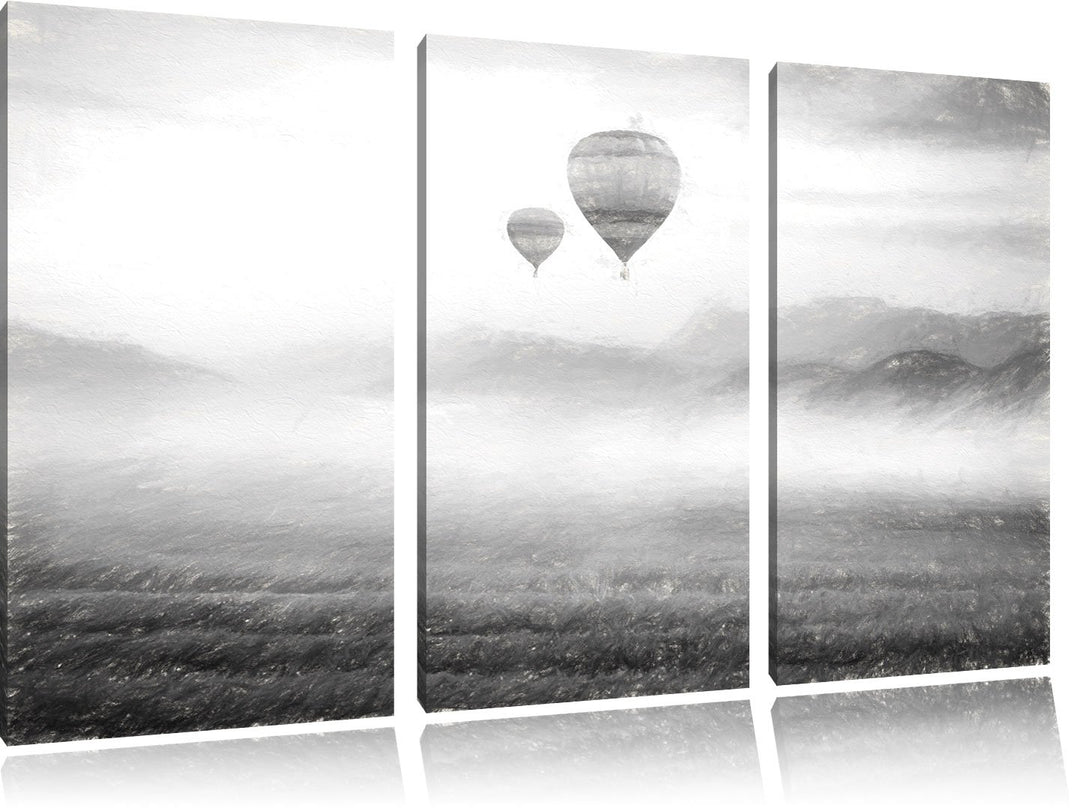 Pixxprint Heissluftballon Landschaft als Leinwandbild/Grösse: 3 Teilig (120x80 cm) cm/Wandbild/Kunst