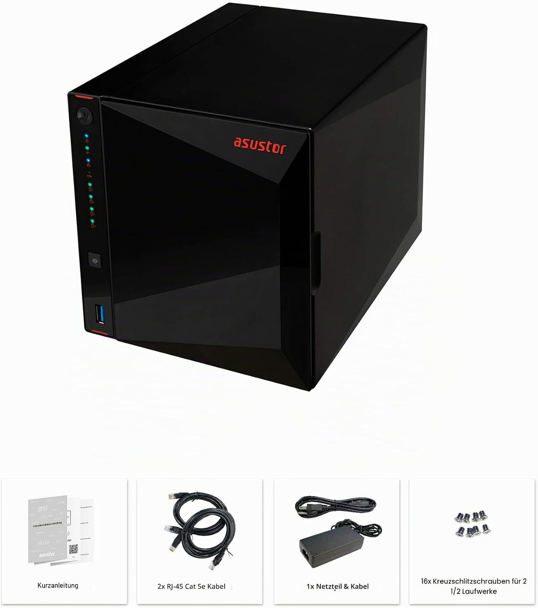 Asustor AS5304T Nimbustor 4 Bay NAS - Netzwerkspeicher Gehäuse, Quad Core 1,5GHz CPU, 4GB DDR4 4 Bay