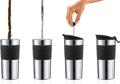 Bodum TRAVEL PRESS Kaffeebereiter (French Press System, Doppelwandig, 0,35 liters) schwarz