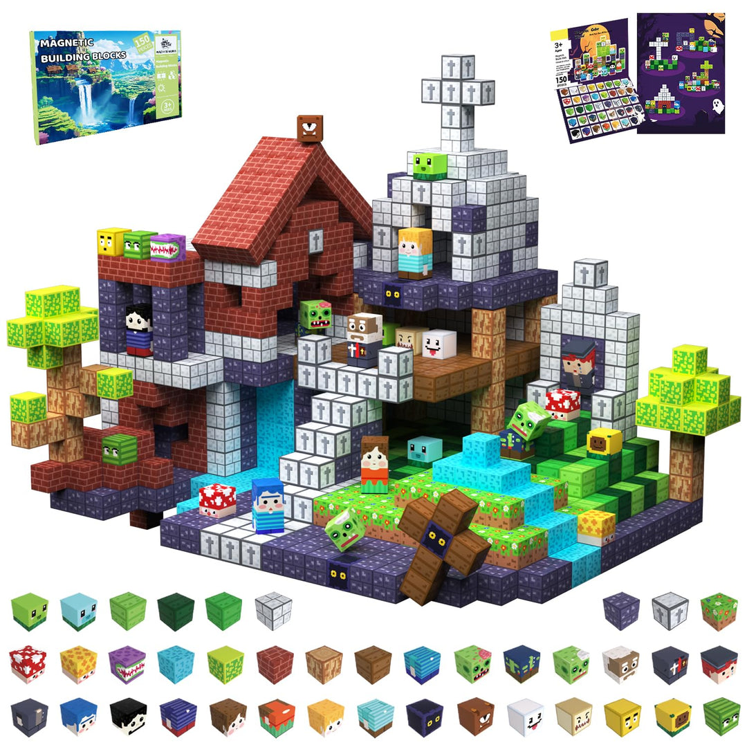 Magnetische Bausteine Bauspielzeug 150 Pcs Magnetbausteine für Kinder Montessori Kreative Spielzeug