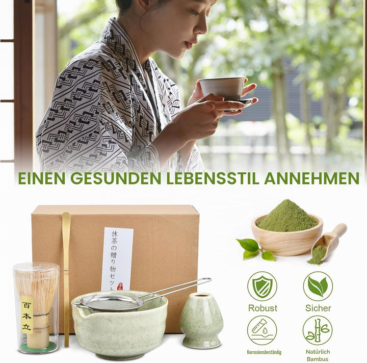 5 in 1 Matcha Set Japanisches Matcha Tee Set mit Matcha Besen, Matcha Schale mit Ausgiesser, Matcha