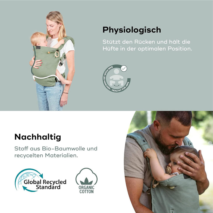 Babymoov Babytrage Moov & Boost Sage green - ergonomisch, für Babys und Kleinkinder, bis 20 kg Sage