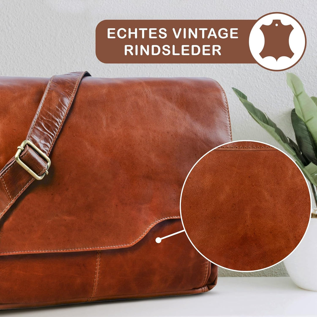 STILORD 'Marlon' Ledertasche Herren Business Uni Büro Vintage Umhängetasche gross DIN A4 mit 15.6 Zo