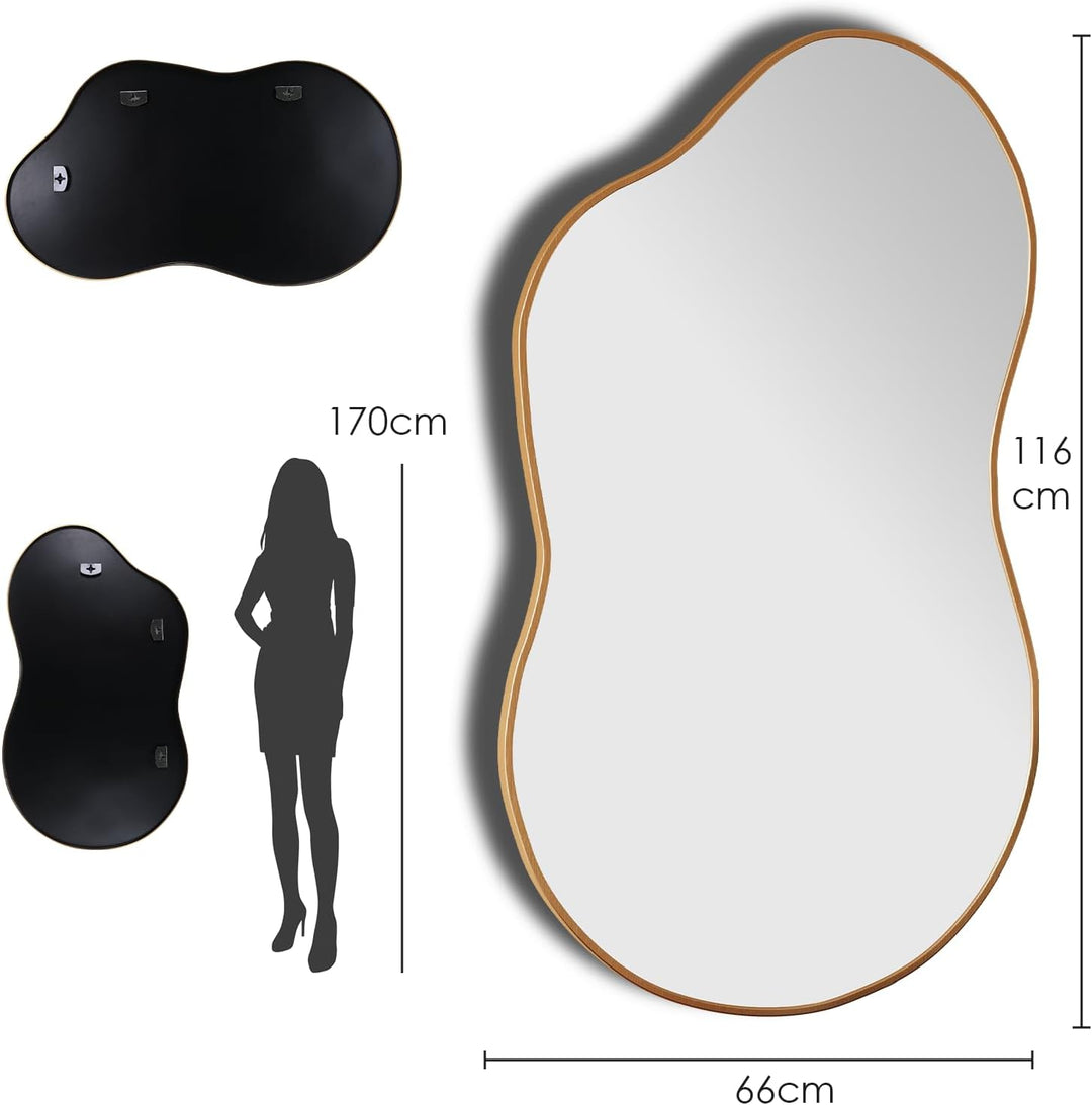 Clevich Spiegel Asymmetrisch 66x116cm Rahmen Alu, HD Glas Wandspiegel, Moderner Dekor-Spiegel, Schla