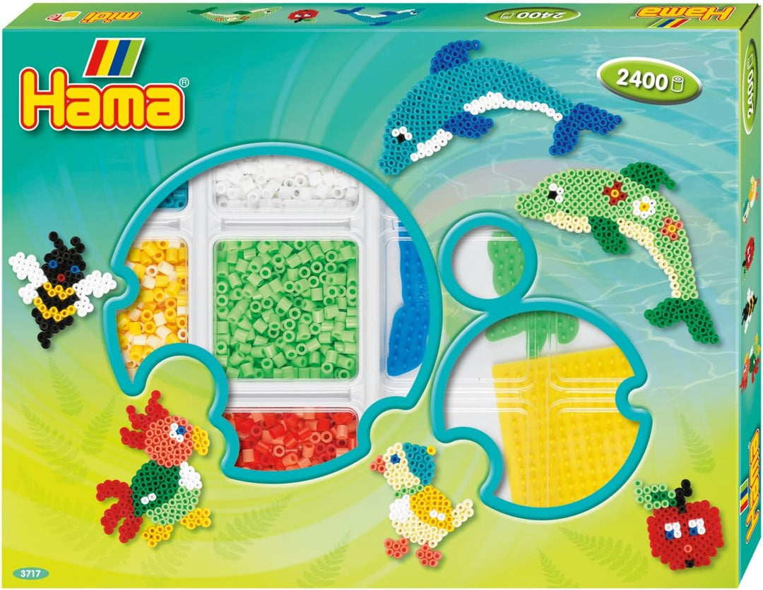Hama Perlen 3717 Kreativbox Kreise mit ca. 2.400 bunten Midi Bügelperlen mit Durchmesser 5 mm, 3 Sti