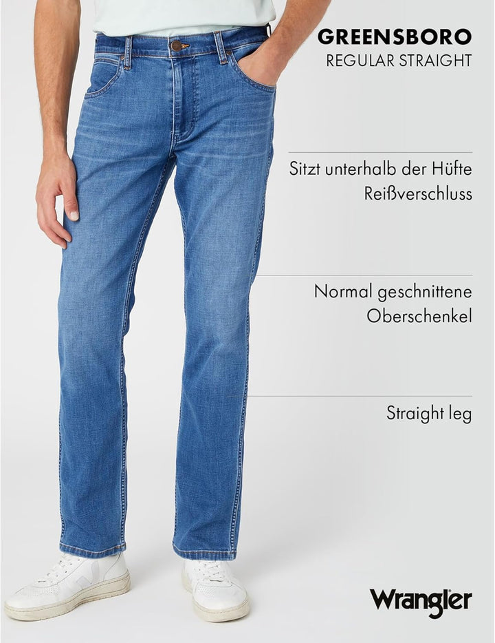 Wrangler Herren Jeans Greensboro Regular Fit Herrenhose Straight Blau W30 - W42 32W / 30L Blau, 32W
