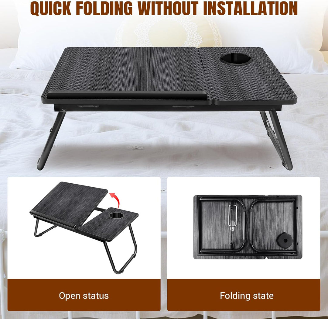 Laptop Bed Table with Foldable Legs &amp; Cup Slot,5-Level Height and Angle Adjustable Holder Notebook S