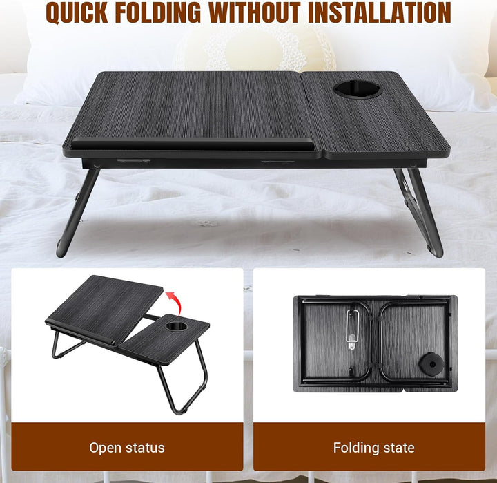 Laptop Bed Table with Foldable Legs &amp; Cup Slot,5-Level Height and Angle Adjustable Holder Notebook S